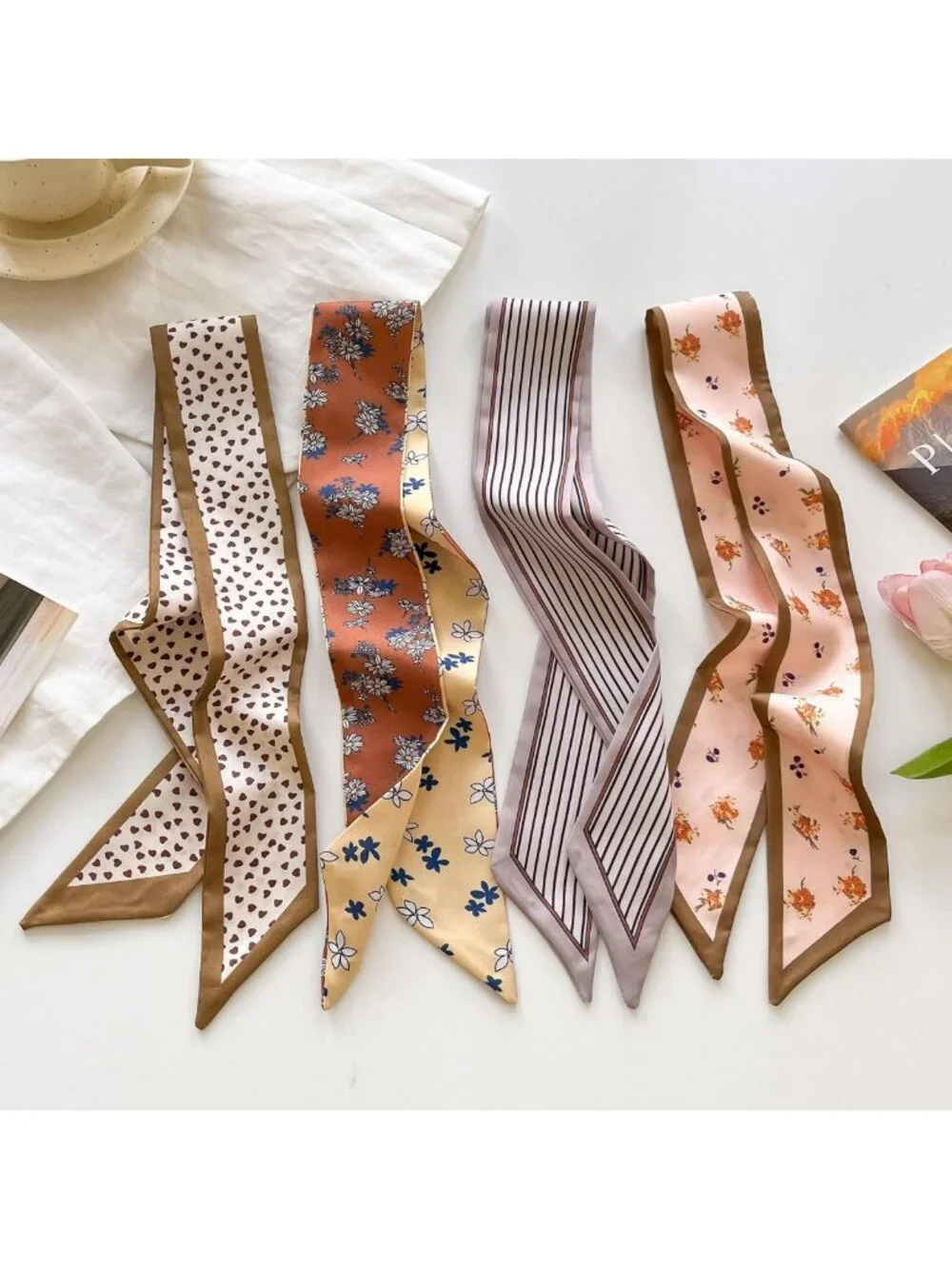 Set of 4/40 Lightweight Silk Hair Scarves for Women - Stylish Headbands & Bag